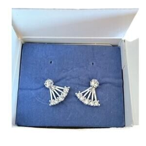 Avon Rhinestone Fan Earrings Silver Tone Dangle Pierced 1992 Vintage NIB
